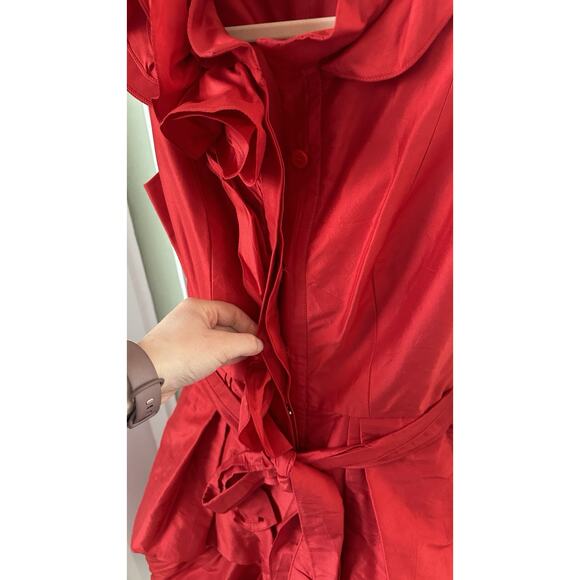 Teri Jon Red Silk Bubble Flower Button Up Mini Dress Cocktail 4 - Picture 6 of 10